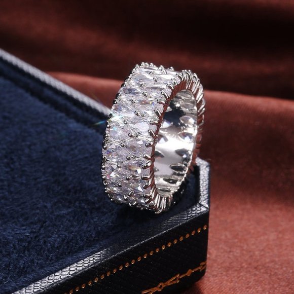 💎 Round Full Zircon Stone Dazzling Luxury Finger Rings for Women, PD121 - Picture 10 of 13